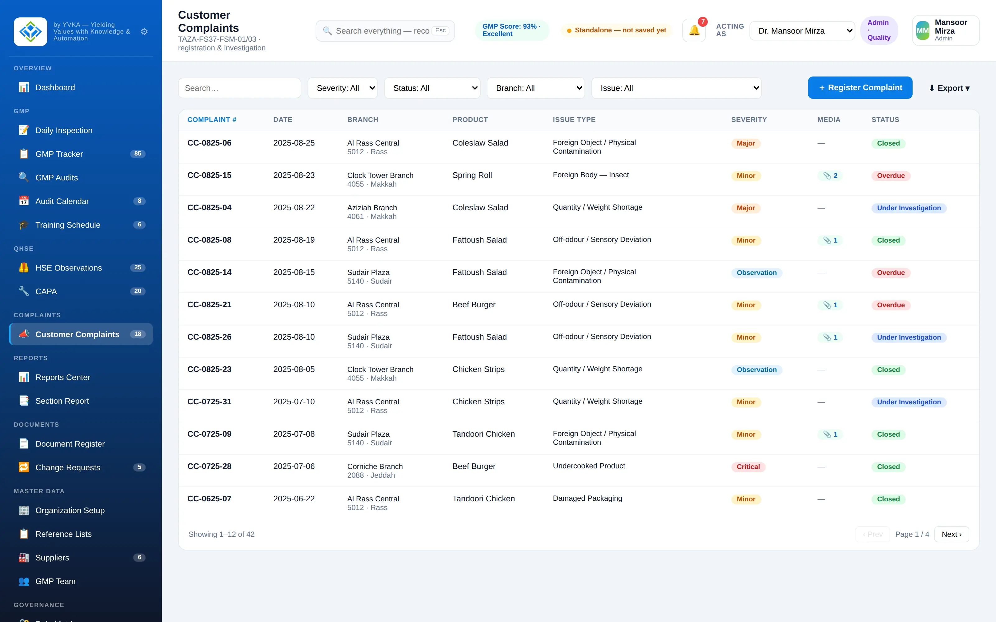 iQHSE Customer complaints — demonstration data