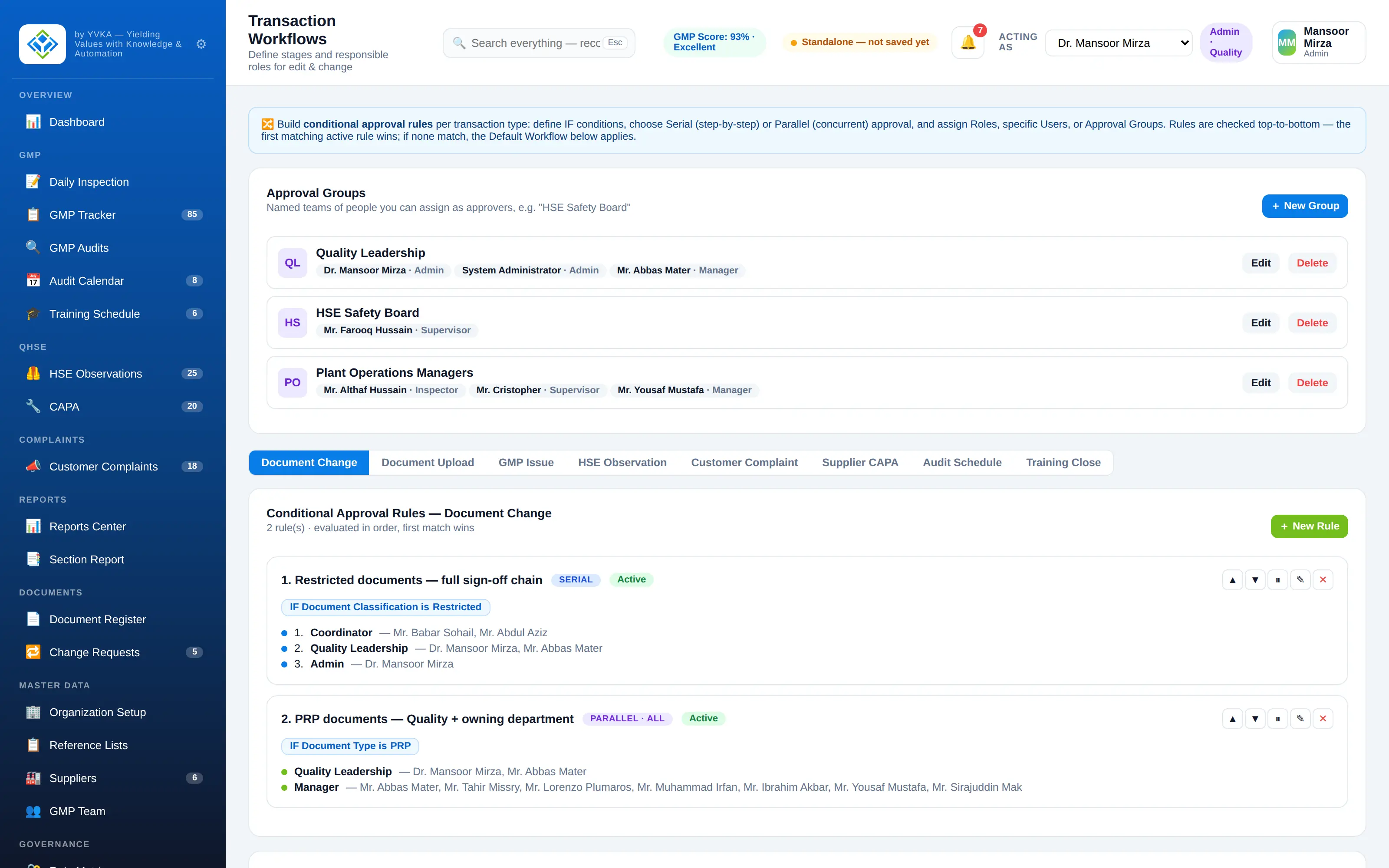 iQHSE Configurable approval workflows — demonstration data